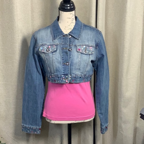 Clash Jean jacket Jeweled Bling Size XL with tank included Size Large - Picture 2 of 16
